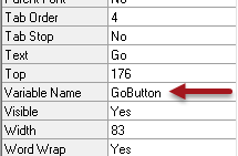 The variable name for the button has been changed to GoButton (one word, with a captial g and a capital b).